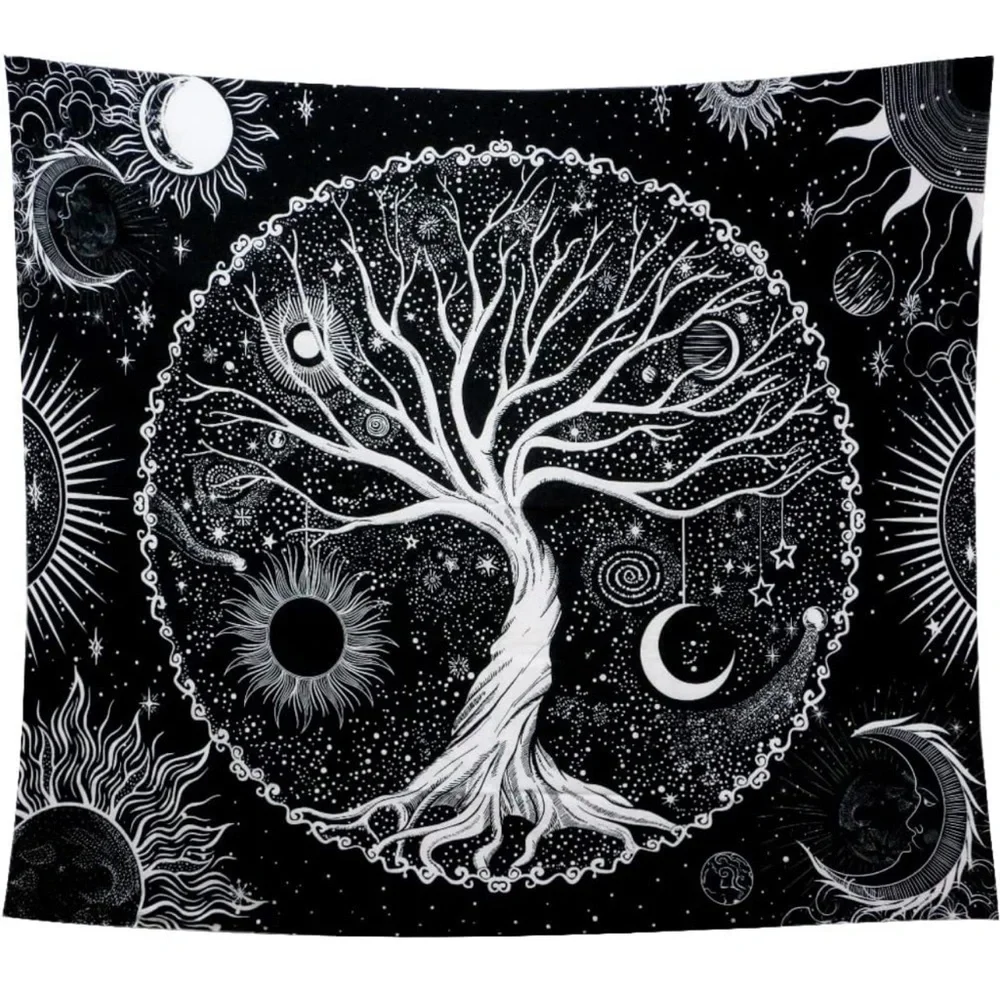 Black & white tree of life wall tapestry